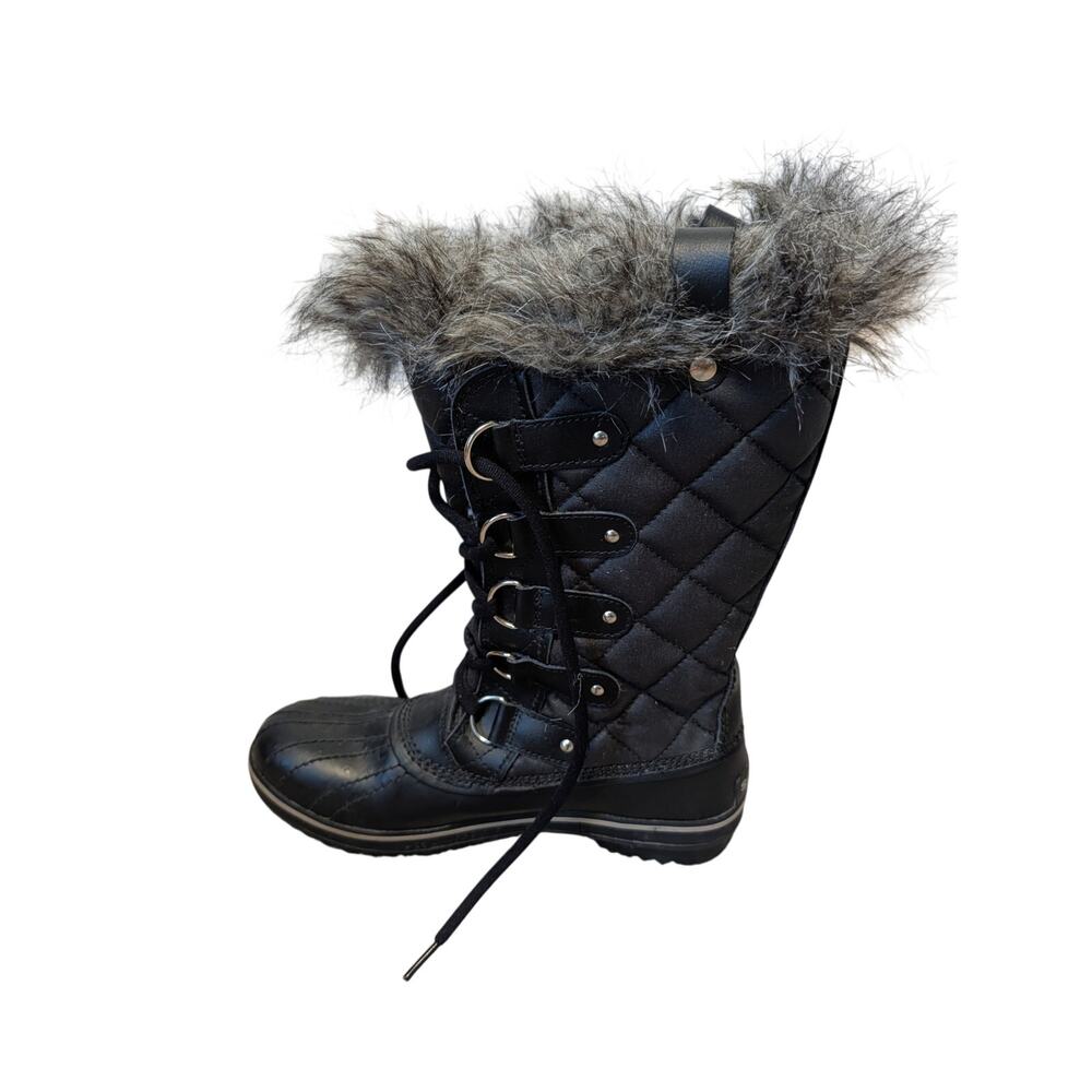 Sorel Tofino Womens Black Quilted Waterproof Winter Boots Faux Fur Trim Size 7.5